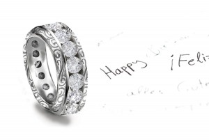 Art of Jewel: Mesmerizing Antique Style Diamond Wedding Band Sides Profusely Embossed with Scroll, Floral & Leaf Motifs