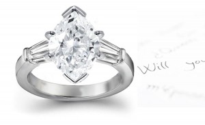 Navette & Bullet Diamonds Three Stone Engagement Ring in Platinum