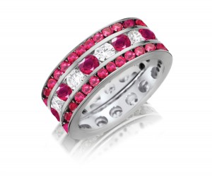 Made To Order Just For You Brilliant Round Cut Gem of Passion Ruby & Diamond Prong Set Eternity Wedding Band Rings