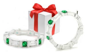 Everlasting Emerald Jewelry Eternity Rings: 21PLW483EM: Alternated round emeralds & baguette diamonds bar set with 1.40 carats total weight in 14K White Gold