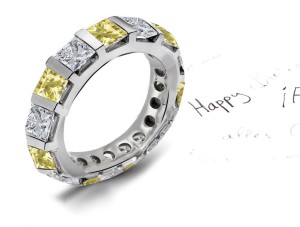 Premier Colored Diamonds Designer Collection - Yellow Colored Diamonds & White Diamonds Fancy Diamond Eternity Wedding Rings