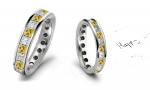 Premier Colored Diamonds Designer Collection - Yellow Colored Diamonds & White Diamonds Fancy Diamond Eternity Wedding Rings