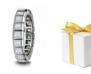 Princess: Princess Cut Diamonds Set in Strong Bezel Square Settings Crafted in 14k White Gold