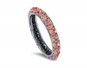 Delicate Women's Eternity Rings Featuring Blue Sapphires & Diamonds in Precision Micro pave Settings