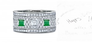 French "paved" Diamond Emerald Eternity Band