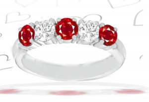 5 Stone Round Ruby & Diamond Anniversary Ring