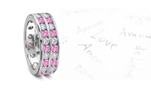 Stacked Pink Sapphire & Diamond Channel Set Eternity Ring