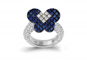 Delicate French Micro Pave Butterfly Rings Collection Featuring Vibrant Rainbow Colored Sapphires & Diamonds