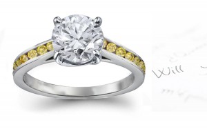 Yellow & White Diamond Engagement Ring in Platinum