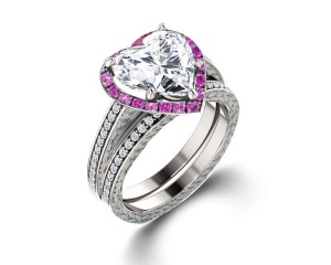 Delicate Micro Pave Halo Vivid Pink Sapphires & Brilliant-Cut Round Diamonds Designer Engagement Rings