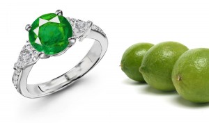 Circle of Diamonds: This 3 Stone Features Pear Shape Diamonds & Dark Green Bright Emeralds "To Work Miracles"