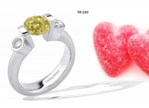 Contemporary High Quality Designer Yellow Colored Diamond Tension Set Engagement Rings