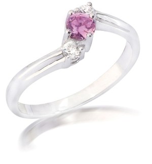 Round Pink Sapphire 3 Stone Sapphire true Art piece Ring with Round Diamonds in 14k White Gold 