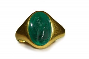 Ancient Rich Green Color & Vibrant Emerald Red Sea in Gold Signet Ring Figure Depicting The Head & Body of A Lion Engraved For Talismanic Virtues