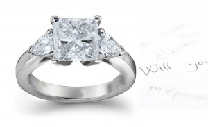 Three Stone Square Diamond & Side Pears Diamonds Three Stone Anniversary Ring