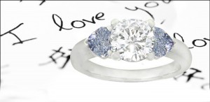 Premier Colored Diamonds Designer Collection - Blue Colored Diamonds & White Diamonds Fancy Diamond Three Stone Engagement Rings