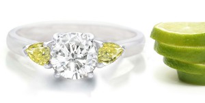 Premier Colored Diamonds Designer Collection - Yellow Colored Diamonds & White Diamonds Fancy Diamond Three Stone Engagement Rings