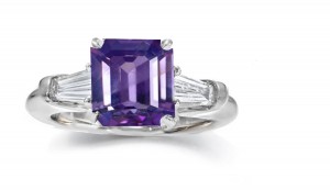 Purple Sapphire  Diamond Engagement Ring
