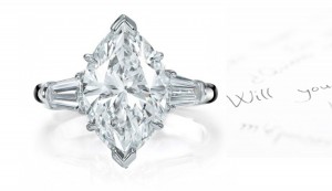 Marquise Baguette Diamonds Three Stone Ring