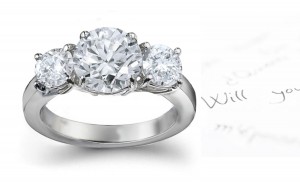 Diamond Anniversary Rings: Three-Stone (Ring with Three Round Diamonds) Rings in Platinum & 14K Gold. 
