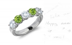 Premier Colored Diamonds Designer Collection - Green Colored Diamonds & White Diamonds Fancy Diamond Five Stone Wedding & Anniversary Rings