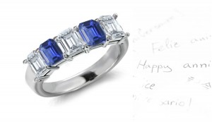 Sapphire Diamond Emerald Cut Half Eternity Bands. 