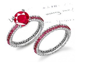Various Sizes and Styles: Round Diamond atop Ruby Gemstone & Diamond Sculpted-Edge Ring Sculpted-Edge Ladies Band