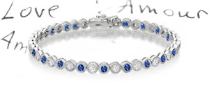New Round Blue Sapphire & Round Diamond Bracelet and Necklace