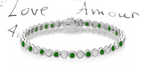 New Round Emerald & Round Diamond Bracelet and Necklace