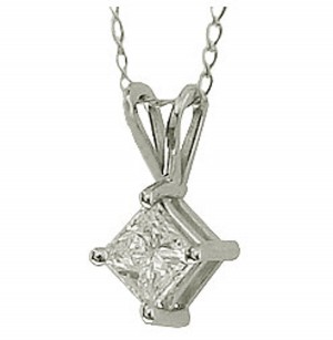 Diamond pendant. 14k prong set princess cut diamond solitaire pendant with chain