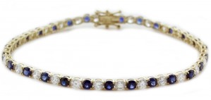 14K Yellow Gold Round Sapphire and Diamond Tennis Bracelet