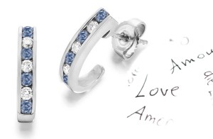 Entirely Different Colored Diamonds Designer Collection - Women's Blue Colored Diamonds & White Diamonds Fancy Blue Diamond Swinging Earrings