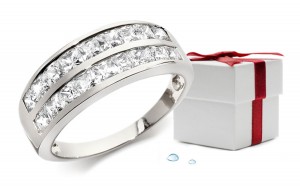  Platinum Half Eternity Bands Channel Set Princess Cut Diamonds.