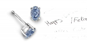 NEWEST DESIGNS Colored Diamonds Designer Collection - Blue Colored Diamonds & White Diamonds Oval Blue Diamond Earrings Available in Platinum or Gold Settings