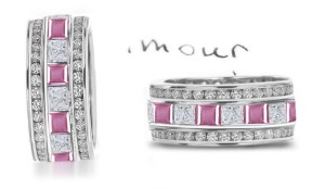 Princess Cut Women's Pure Pink Stone Sapphire & Square Diamond Eternity Rings