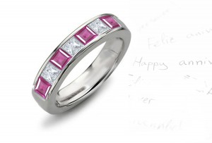 Square Women's Pure Pink Stone Sapphire and Diamond Seven-Stone Band Ring