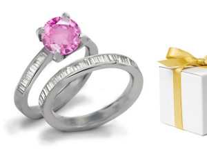 Pink Sapphire & Diamond Engagement & Wedding Ring