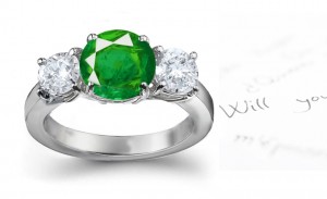 Beautiful Emerald & Diamond Three Stone Rings: