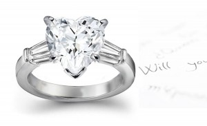 Center Heart & Side Baguette Diamonds Ring