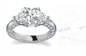 Center Heart & Side Heart Diamonds Three Stone Ring