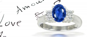 Three Stone Sapphire and Diamond Rings: Three Stone (Oval Sapphire and Diamonds) Rings in Platinum. 