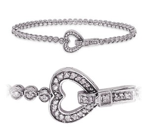 View Heart-Lock Key Diamond Bracelet.