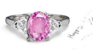 Fine Deep Pink Oval Sapphire & Trapezoid White Diamonds Ring in Platinum 950