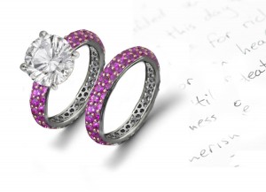 Monte Lupo Gallery: Pave Set Ladies Pink Sapphire Diamond Engagement & Wedding Rings
