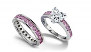 Windy Sky: Round Pink Sapphire Heart White Diamond Wedding & Engagement Ring in 14k White Gold