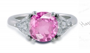 Pink Flowers: Pink Round Celestial Sapphire & Trillion White Diamond Designer Ring