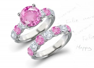 5 Stone Pink Sapphire Diamond Ring Collection for Engeament & Wedding