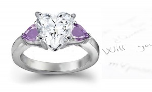 Fine Deep Purple Pears Sapphire & Diamond Heart Designer Rings