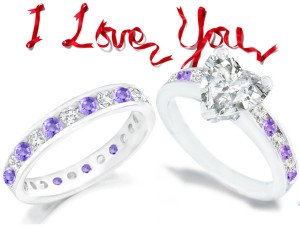 Diamond & Fine Deep Purple Sapphire Engagement Wedding Ring Set