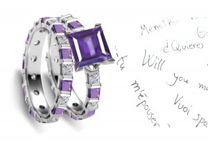 Diamond & Purple Sapphire Engagement Wedding Rings